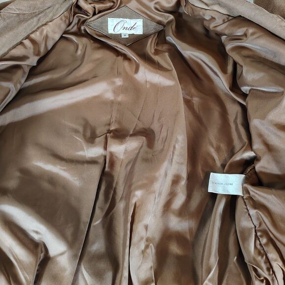 Vintage 80s Women’s Brown Suede Bomber Jacket Zip Up MEDIUM Pockets Soft Leather - Picture 10 of 13